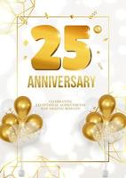 viering van verjaardag of verjaardag poster met gouden datum en ballonnen 25 vector