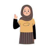 moslim vrouw golvend hand- vector