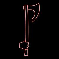 neon oorlog bijl in hand- gebruik arm poleaxe rood kleur vector illustratie beeld vlak stijl