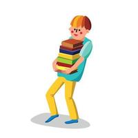 geletterdheid jongen leerling draagt bundel van boeken vector