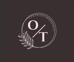 ot initialen brief bruiloft monogram logos sjabloon, hand- getrokken modern minimalistisch en bloemen Sjablonen voor uitnodiging kaarten, opslaan de datum, elegant identiteit. vector