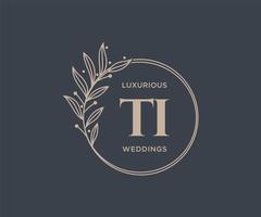 ti initialen brief bruiloft monogram logos sjabloon, hand- getrokken modern minimalistisch en bloemen Sjablonen voor uitnodiging kaarten, opslaan de datum, elegant identiteit. vector