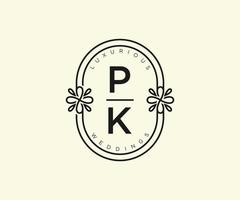 pk initialen brief bruiloft monogram logos sjabloon, hand- getrokken modern minimalistisch en bloemen Sjablonen voor uitnodiging kaarten, opslaan de datum, elegant identiteit. vector