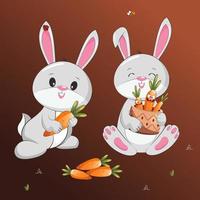 lief konijn met wortel, schattig konijn tekenfilm vector illustratie