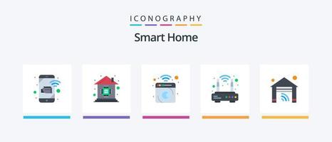 slim huis vlak 5 icoon pak inclusief garage. router. microchip. modem. de was. creatief pictogrammen ontwerp vector