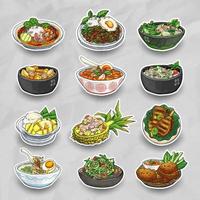 tekening hand- getrokken Thais voedsel sticker verzameling pak vector