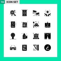 modern reeks van 16 solide glyphs pictogram van veilig geven cctv favoriete technologie bewerkbare vector ontwerp elementen