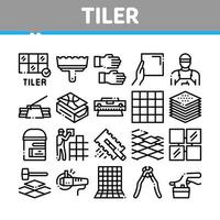 tegelzetter werk uitrusting verzameling pictogrammen reeks vector