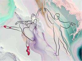 schetsen van een vrouw n een jurk en Mens iballet danser lijn kunst doorlopend kunst alcohol inkt marmeren achtergrond vector