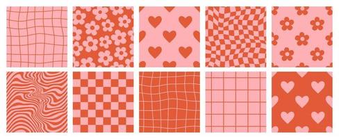groovy lief achtergronden. liefde concept. gelukkig valentijnsdag dag groet kaart. roze rood kleuren. vector