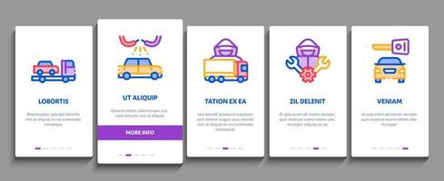 auto diefstal onboarding elementen pictogrammen reeks vector