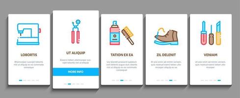 schoen reparatie uitrusting onboarding elementen pictogrammen reeks vector