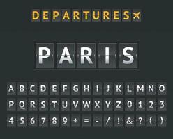 mechanisch luchthaven omdraaien bord Parijs en reeks van brieven en getallen . vector