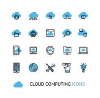 wolk berekenen teken dun lijn icoon set. vector