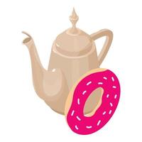 Arabisch thee icoon isometrische vector. traditioneel theepot en donut met fruit glazuur vector