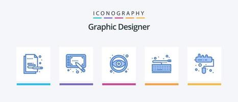 grafisch ontwerper blauw 5 icoon pak inclusief rol. borstel. oog. toetsenbord. sleutel. creatief pictogrammen ontwerp vector