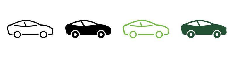 voertuig auto- vervoer lijn en silhouet icoon set. auto in kant visie pictogram. automotive sedan vervoer symbool verzameling Aan wit achtergrond. auto teken. geïsoleerd vector illustratie.