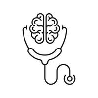 menselijk hersenen en stethoscoop mentaal Gezondheid concept lijn icoon. psychologie, neurologie wetenschap lineair pictogram. menselijk hersenen Gezondheid zorg schets icoon. bewerkbare hartinfarct. geïsoleerd vector illustratie.