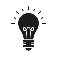 licht lamp helder, creatief oplossing, en innovatie pictogram. gloeilamp slim idee concept silhouet icoon. doeltreffend elektrisch laag energie gloeilamp glyph teken. geïsoleerd vector illustratie.