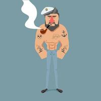 stoere sterke zeeman met tatoeages en een pijp vector