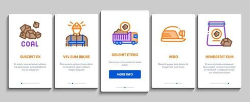 steenkool mijnbouw uitrusting onboarding elementen pictogrammen reeks vector
