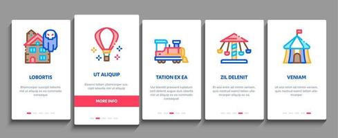 amusement park en attractie onboarding elementen pictogrammen reeks vector