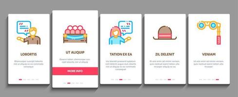 theater uitrusting onboarding elementen pictogrammen reeks vector