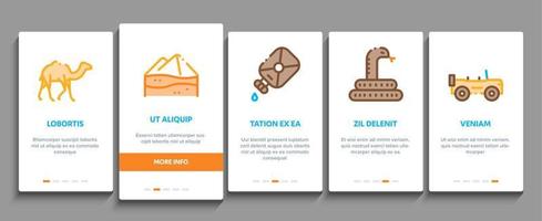 woestijn zanderig landschap onboarding elementen pictogrammen reeks vector