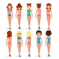 Dames s zwempak reeks vector. mooi meisjes in het baden pakken van verschillend soorten. divers soorten. mode bikini verzameling. geïsoleerd vlak illustratie vector