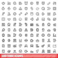100 tijd iconen set, Kaderstijl vector