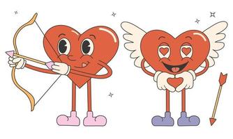 modieus grappig groovy valentijnsdag dag stickers. schattig en grappig karakters. Cupido, engel. retro valentijnsdag dag. jaren 70 Jaren 60 esthetiek. vector