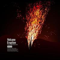 uitbarsting vulkaan vector. onweersbui vonken. groot en zwaar explosie van de berg. spuwen gloeiend rood heet lava. vector