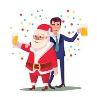 dronken Mens en de kerstman claus vector. zakelijke Kerstmis partij Bij restaurant of kantoor. ontspannende vieren concept. geïsoleerd vlak tekenfilm karakter illustratie vector