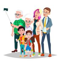 familie portret vector. groot gelukkig familie. traditioneel. ouders, grootouders, kinderen. kleurrijk ontwerp. geïsoleerd tekenfilm illustratie vector