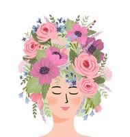 geïsoleerd illustratie van een vrouw met bloemen. concept voor Internationale Dames s dag en andere gebruik vector