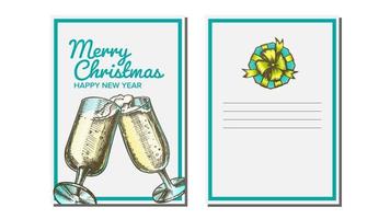 Kerstmis groet kaart vector. Champagne fles. vakantie concept. hand- getrokken in wijnoogst stijl illustratie vector