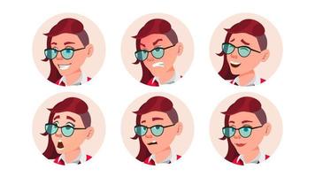 vrouw avatar mensen vector. gelaats emoties. emo, gek kapsel. roze. gebruiker persoon. schoonheid dame. Vrolijk, ongelukkig. expressief afbeelding. geïsoleerd vlak tekenfilm illustratie vector