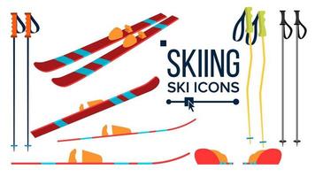 skiën pictogrammen vector. verschillend visie. winter sport apparatuur. apparatuur. berg vakantie, werkzaamheid, reizen. geïsoleerd vlak illustratie vector