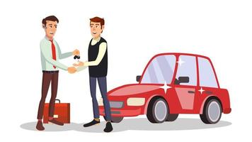 auto handelaar Mens vector. auto- verkoop tussenpersoon. verkoop of huur een auto. nieuw machine. vlak bedrijf tekenfilm illustratie vector