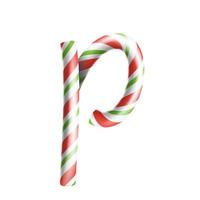 brief p vector. 3d realistisch snoep riet alfabet symbool in Kerstmis kleuren. nieuw jaar brief getextureerde met rood, wit. typografie sjabloon. gestreept ambacht geïsoleerd voorwerp. Kerstmis kunst illustratie vector