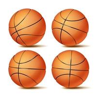 realistisch basketbal bal reeks vector. klassiek ronde oranje bal. verschillend keer bekeken. sport spel symbool. geïsoleerd illustratie vector