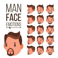 Mens emoties vector. verschillend mannetje gezicht avatar uitdrukkingen set. emotioneel reeks voor animatie. geïsoleerd vlak tekenfilm illustratie vector