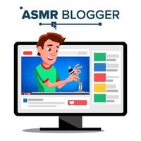 asmr blogger kanaal vector. Mens. fluisteren. slapeloosheid concept. geïsoleerd illustratie vector