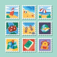 zomer strand op reis postzegel sticker vector