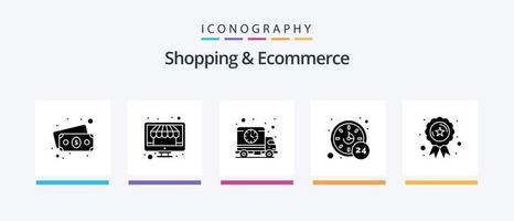 boodschappen doen en ecommerce glyph 5 icoon pak inclusief beloning. lintje. schema. tijd. uur. creatief pictogrammen ontwerp vector