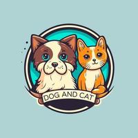 kat en hond tekens logo mascotte tekenfilm gestileerd vector illustratie