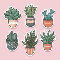 reeks van cactus en vetplanten tekenfilm sticker vector