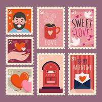 reeks van liefde mail postzegel sticker vector