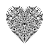 hart mandala kleur bladzijde voor volwassen, hart met bloemen mandala patroon kunst, hart vormig mandala bloemen patroon voor kleur bladzijde, hand- getrokken hart bloemen mandala tekening voor kleur boek vector