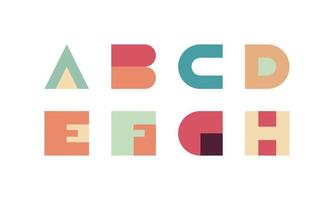 meetkundig alfabet en modern abstract lettertype met nummers, interpunctie merken, gestileerde kleurrijk typografie karakter, alfabet vlak vector illustratie.